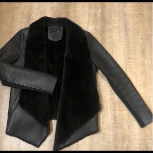Kooples faux leather jacket with faux fur collar